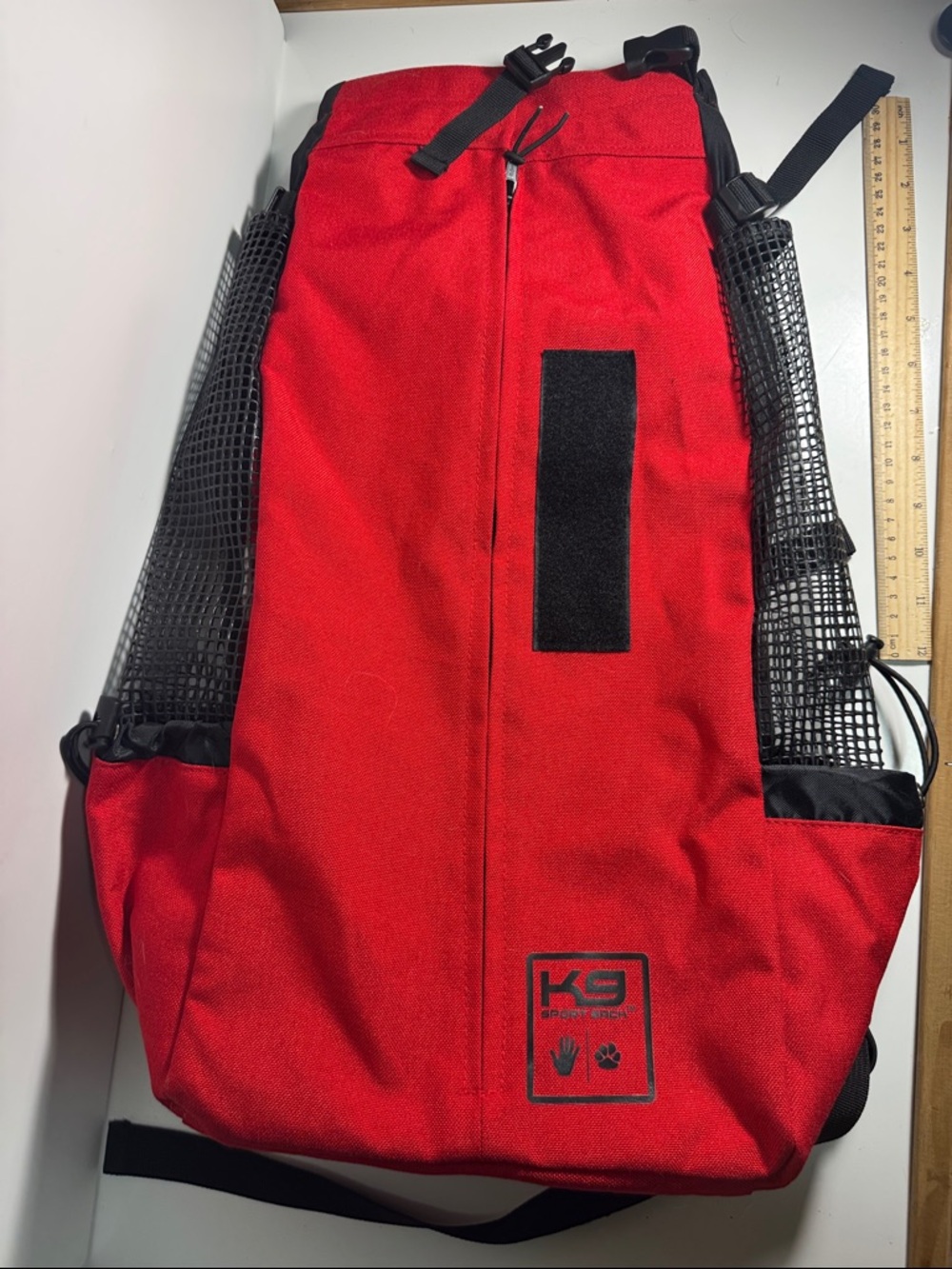 K9 sport sack backpack. Measures 22 inches long. Travel bike comfortable